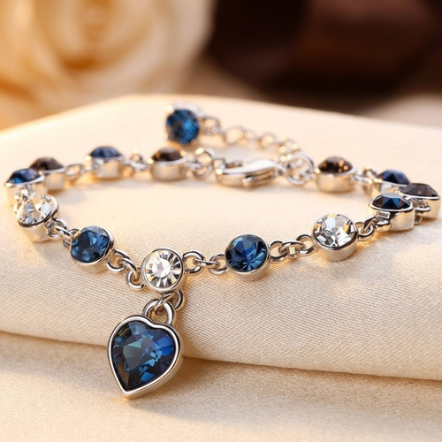 Alícia Blue Stone Heart Charm Bracelet | Silver
