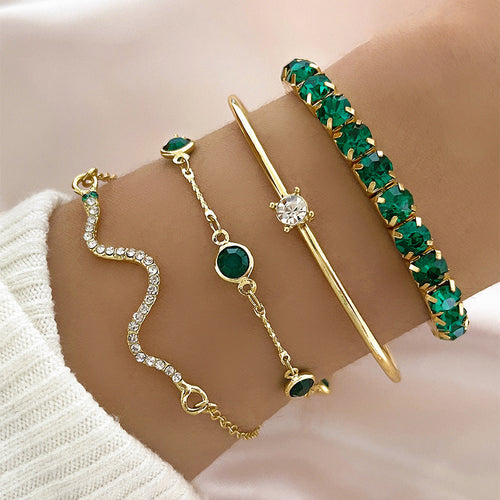 Conjunto de Pulseiras de Esmeralda Dourado