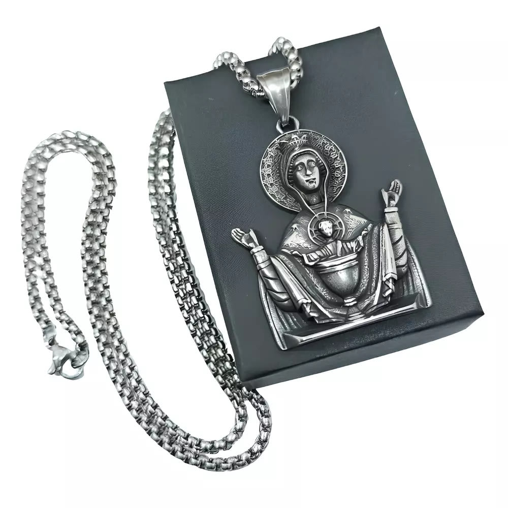 Colar Nossa Senhora com Medalha em Aço Inoxidável Vintage