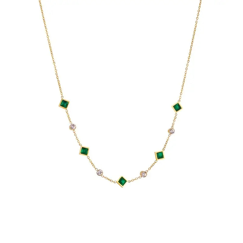 Lídia Green Square Station Necklace | Gold