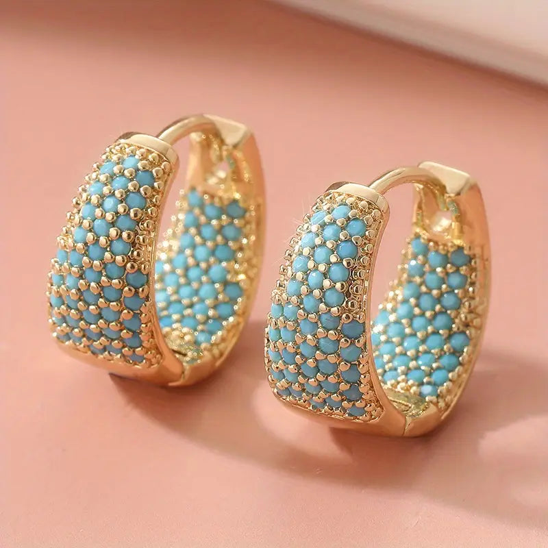 Ingrid Turquoise-Blue Huggie Earrings | Gold