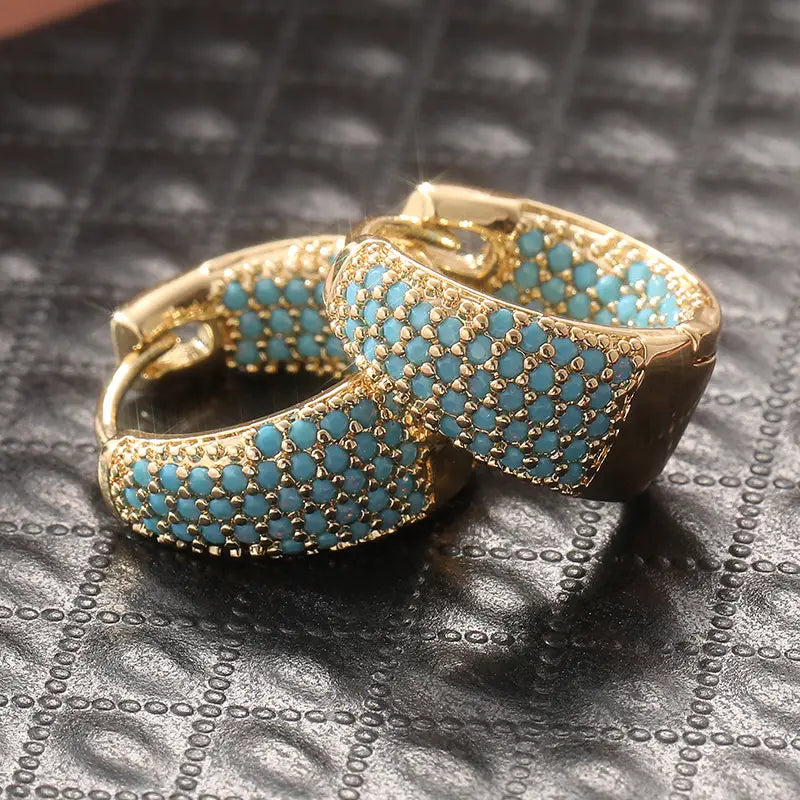 Ingrid Turquoise-Blue Huggie Earrings | Gold