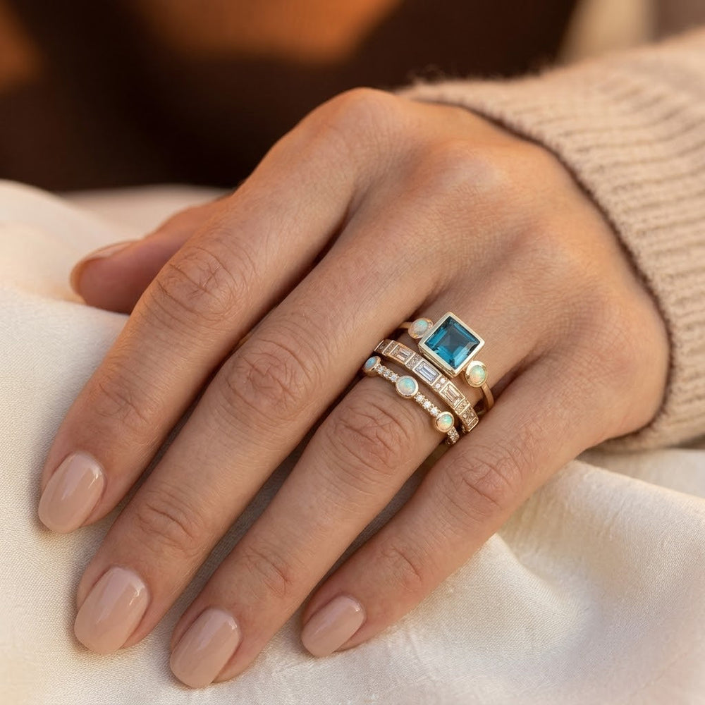 Janaína Blue Stone Stackable Ring Set | Gold
