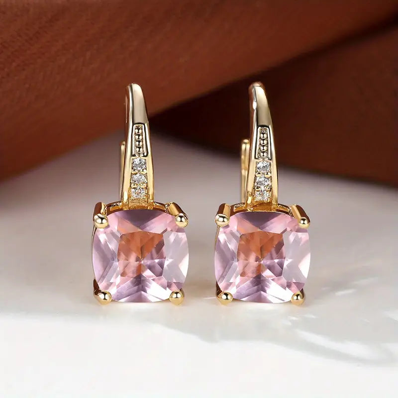 Camila Square Stone Hoop Earrings | Gold