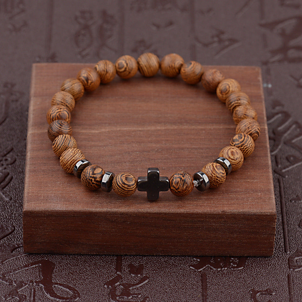 Cross Wooden Bead Bracelet