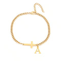 Pulseira Dora Corrente Cruz e Letra | Dourado