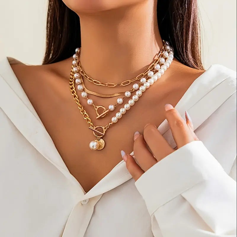 Conjunto de Colares Larissa Efeito Pérola | Dourado