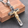 Colar Crucifixo em Aço Titânio Vintage Dourado