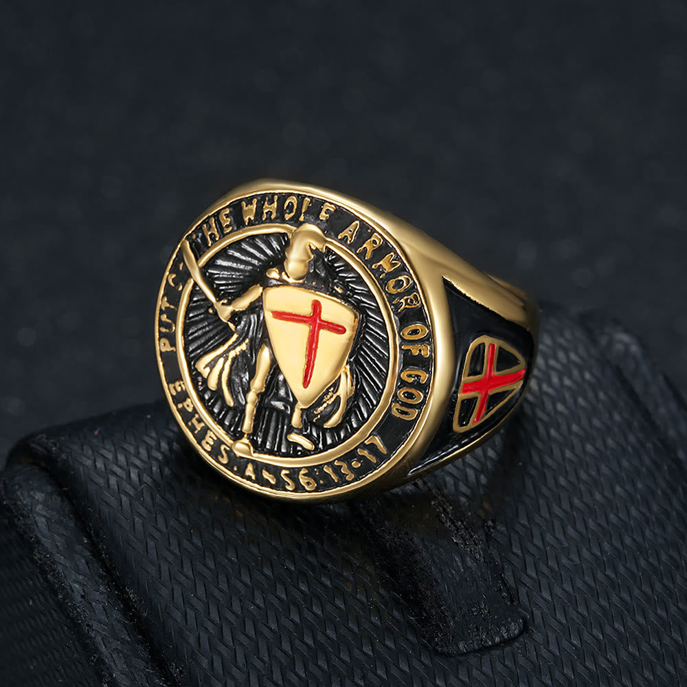 Anel com Escudo em Aço Titânio Vintage