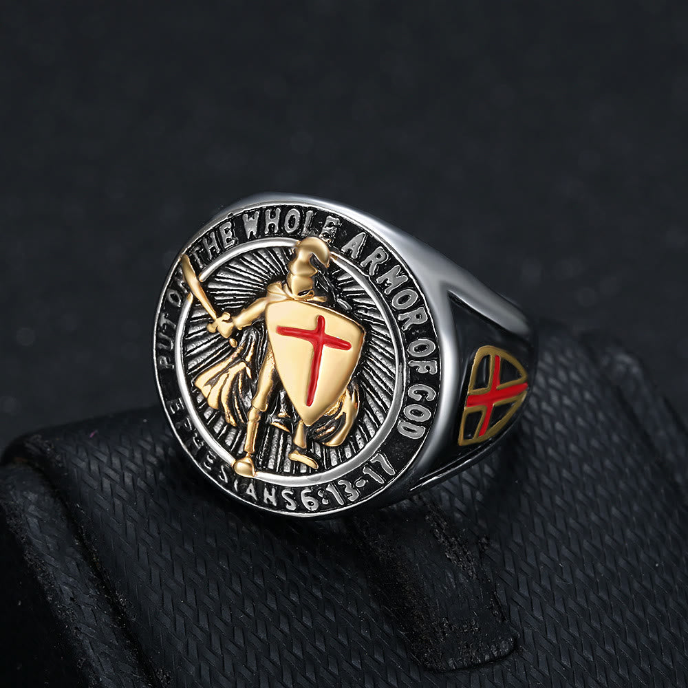 Anel com Escudo em Aço Titânio Vintage