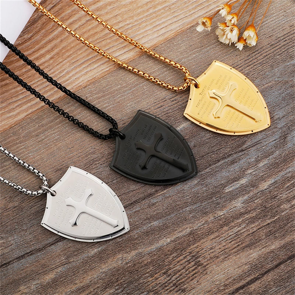 Colar Pai Nosso com Escudo em Aço Inoxidável Clássico