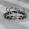 2pcs Cross Decor Beaded Stackable Hematite Bracelet
