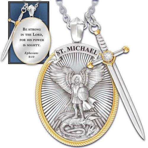 Colar São Miguel Arcanjo com Escudo Vintage Oval