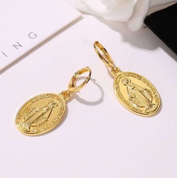 Brincos Medalha Milagrosa Dourado