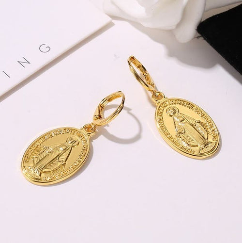 Brincos Medalha Milagrosa Dourado