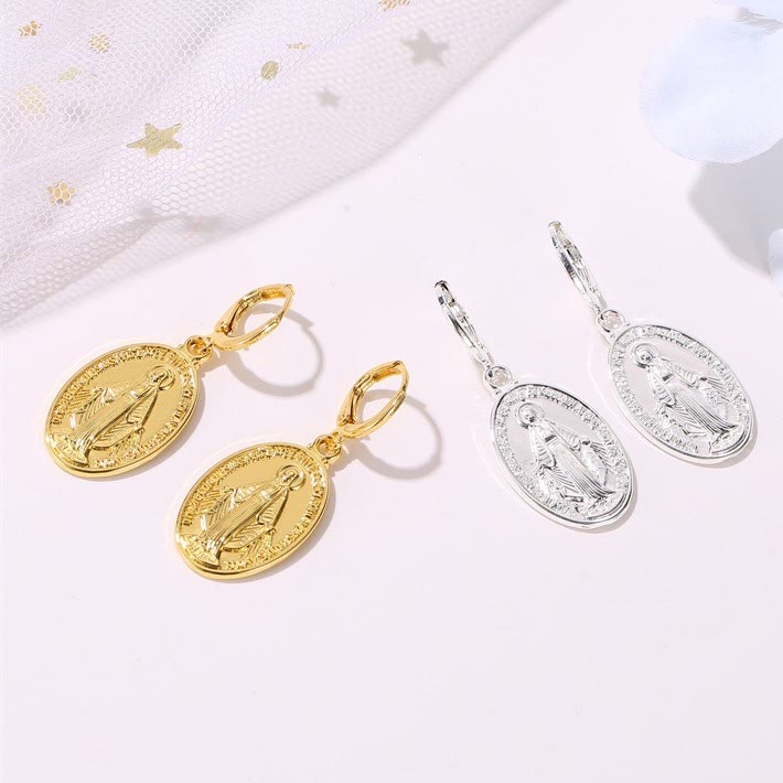 Brincos Medalha Milagrosa Dourado