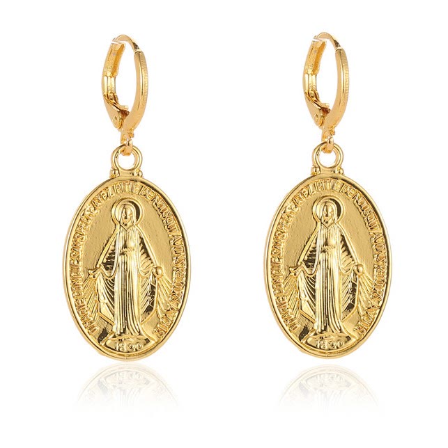 Brincos Medalha Milagrosa Dourado