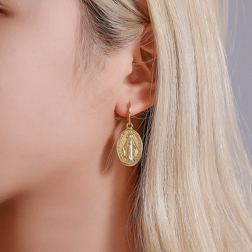 Brincos Medalha Milagrosa Dourado