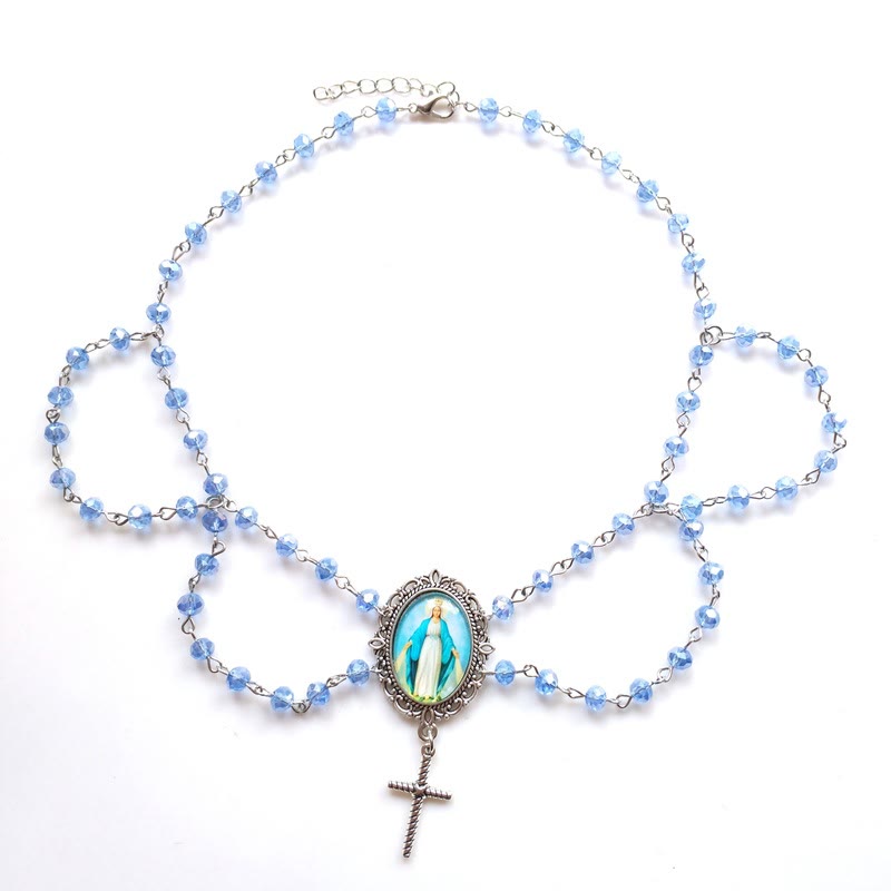 Colar Medalha Milagrosa de Cristal Azul