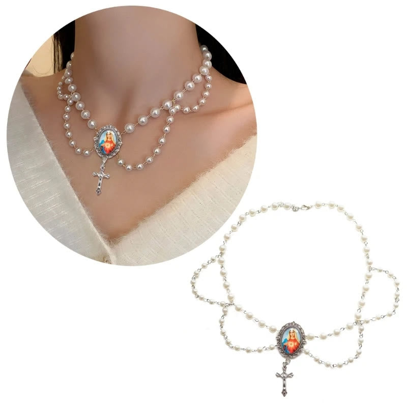 Colar Medalha Milagrosa de Cristal Azul