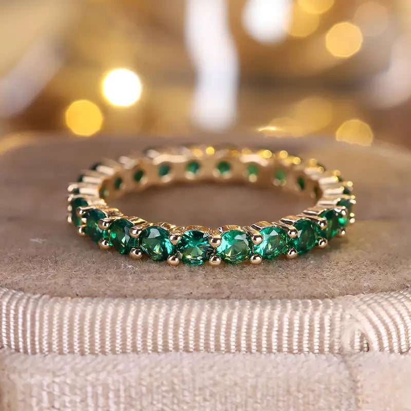 Lina Green Stone Eternity Ring | Gold
