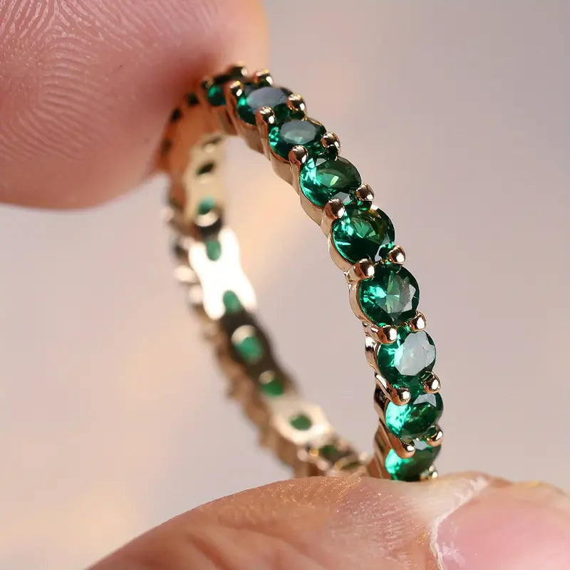 Lina Green Stone Eternity Ring | Gold