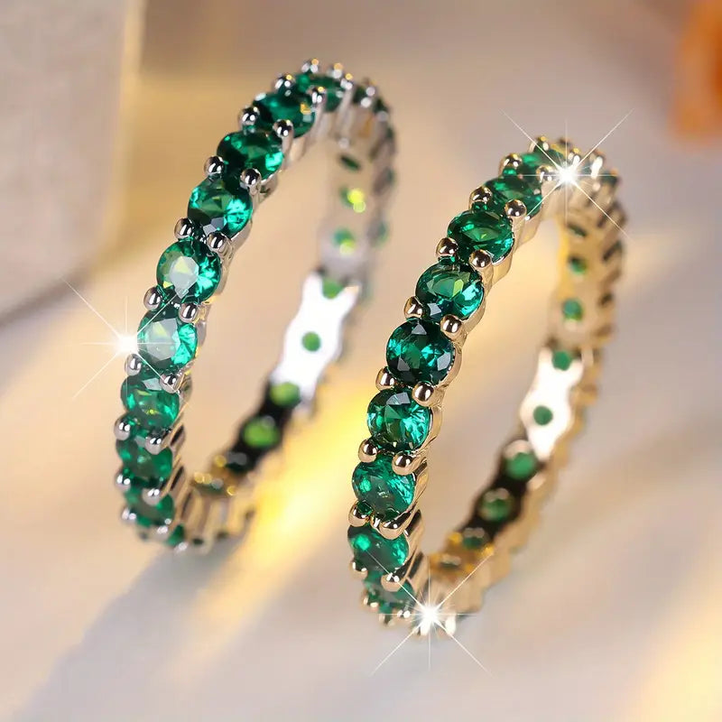 Lina Green Stone Eternity Ring | Gold