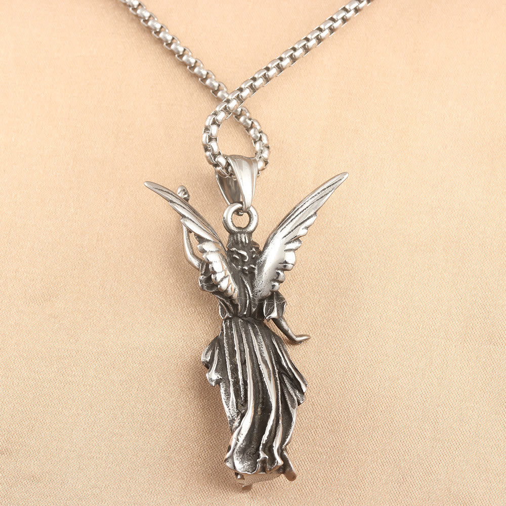 Colar Anjo em Aço Titânio Vintage Eterna