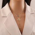 Minimalist Style Double Layered Our Lady of Guadalupe Turquoise Cross Necklace