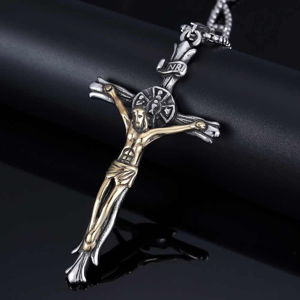 Classic Style INRI Plaque Crucifix Cross Jesus Sacred Faith Necklace