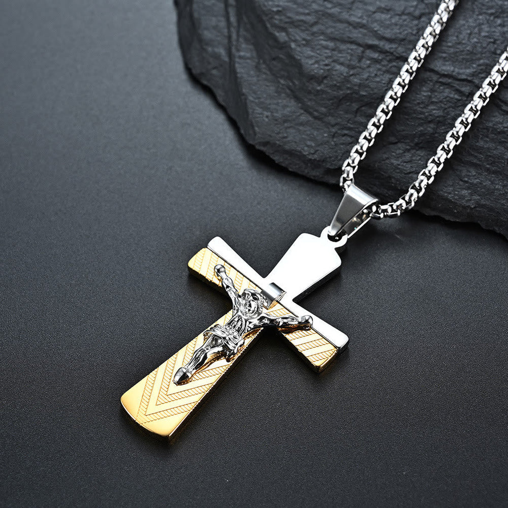 Modern Style Crucifix Cross Jesus Sacred Faith Stainless Steel Necklace