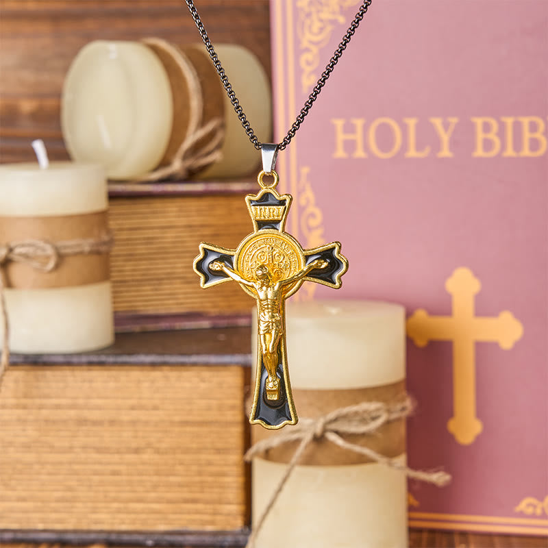 Colar Crucifixo Vintage Colorido Dourado