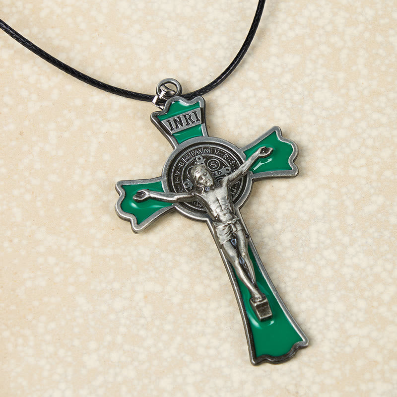 Colar Crucifixo Vintage Colorido Dourado