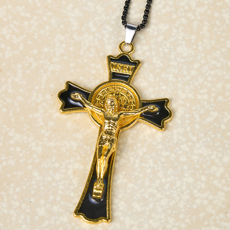Colar Crucifixo Vintage Colorido Dourado