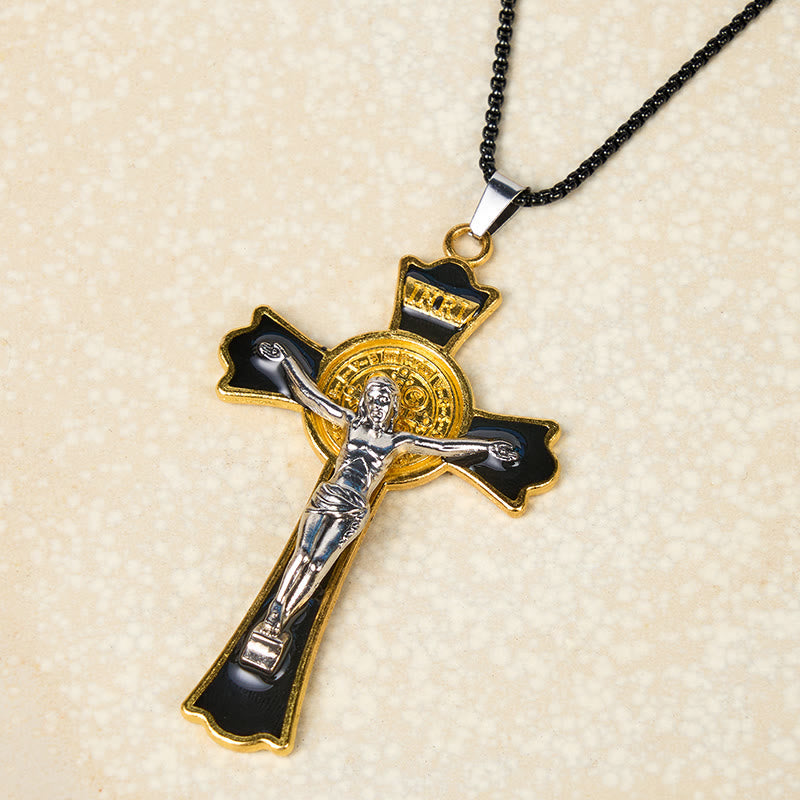 Colar Crucifixo Vintage Colorido Dourado