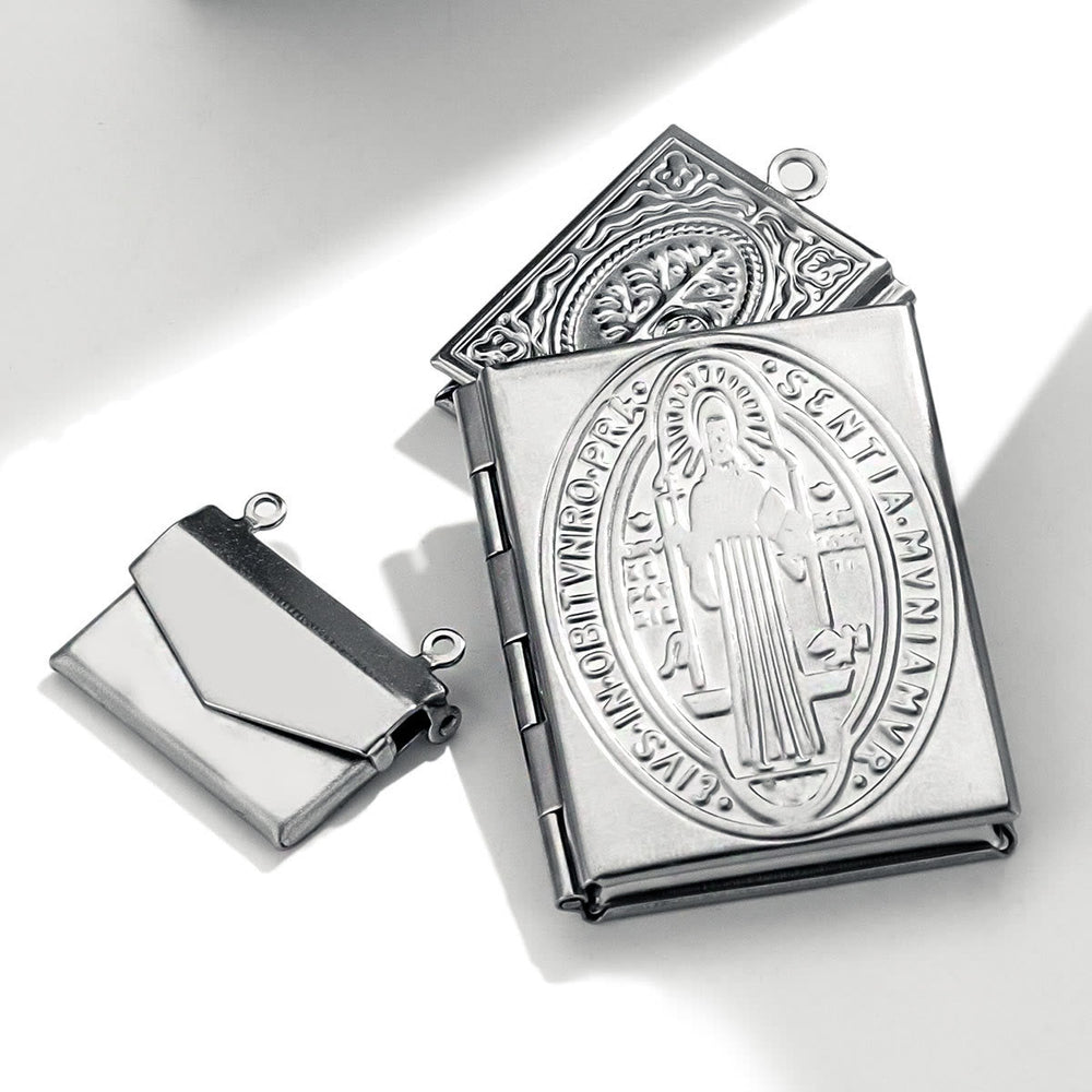 Modern Style St. Benedict & Marry Photo Box Pendant Necklace