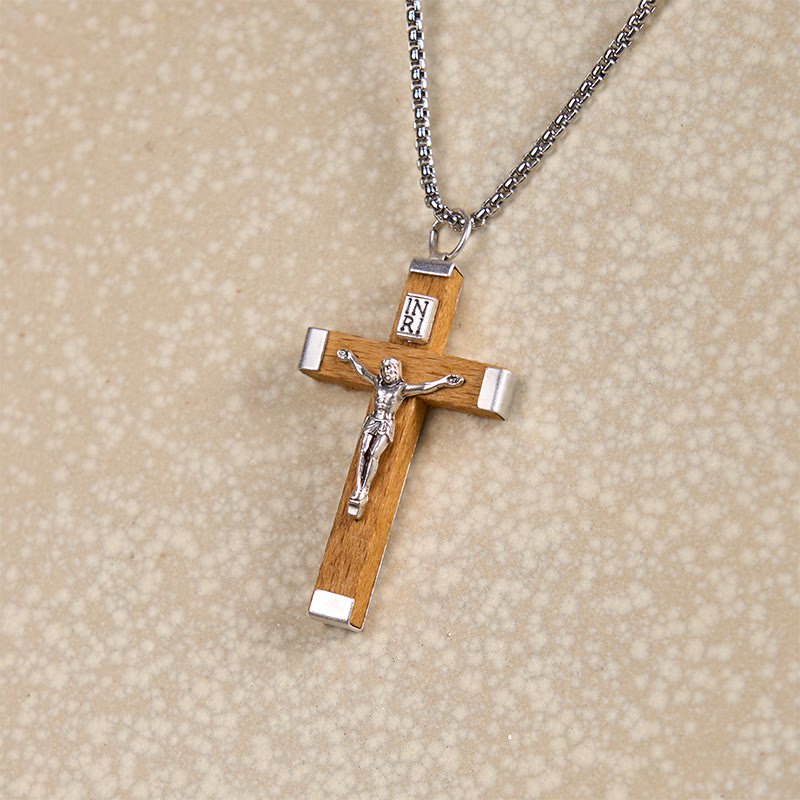Colar Crucifixo de Madeira Vintage Céu