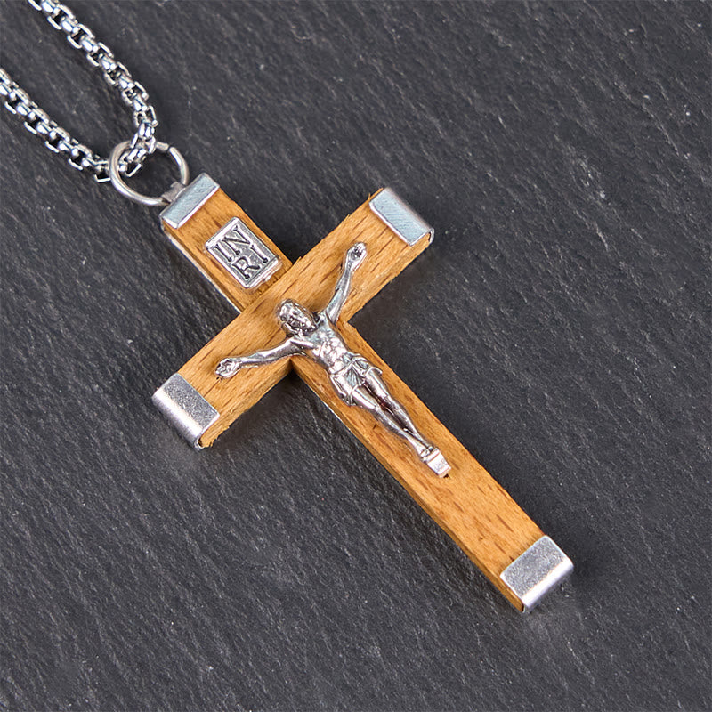 Colar Crucifixo de Madeira Vintage Céu