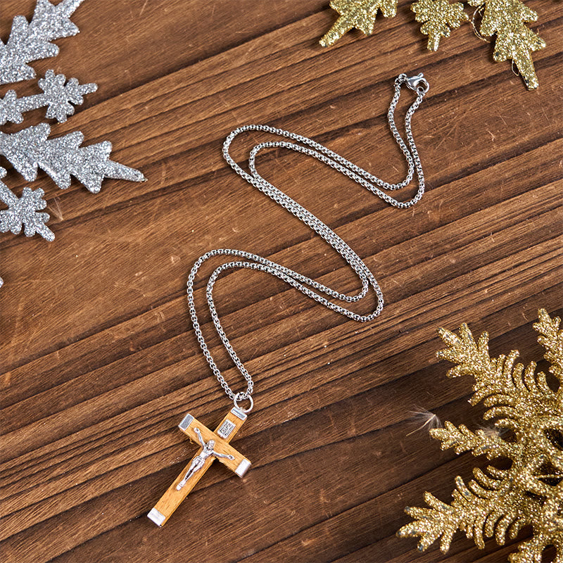 Colar Crucifixo de Madeira Vintage Céu