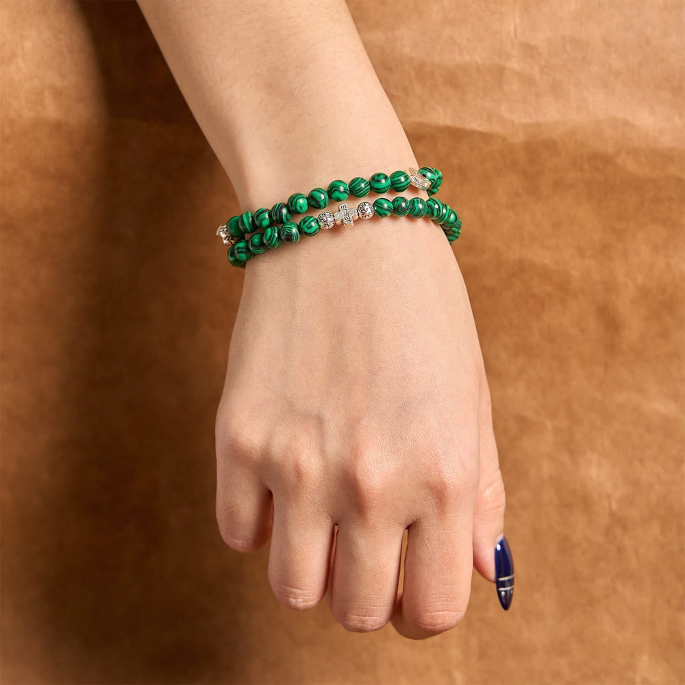 Green Malachite Beads Cross I Love Jesus Faith Rosary Bracelet