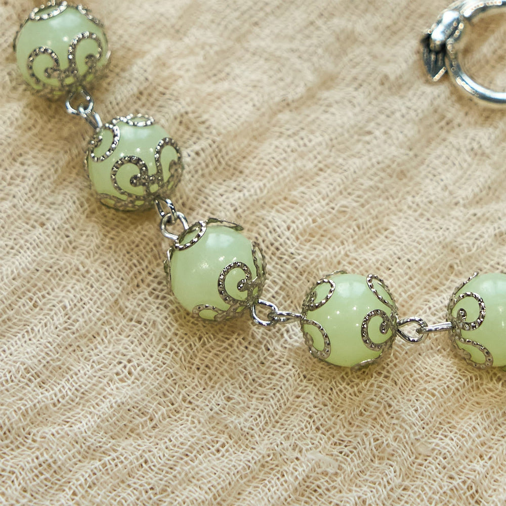 Pulseira Crucifixo de Contas Vintage Brilha no Escuro