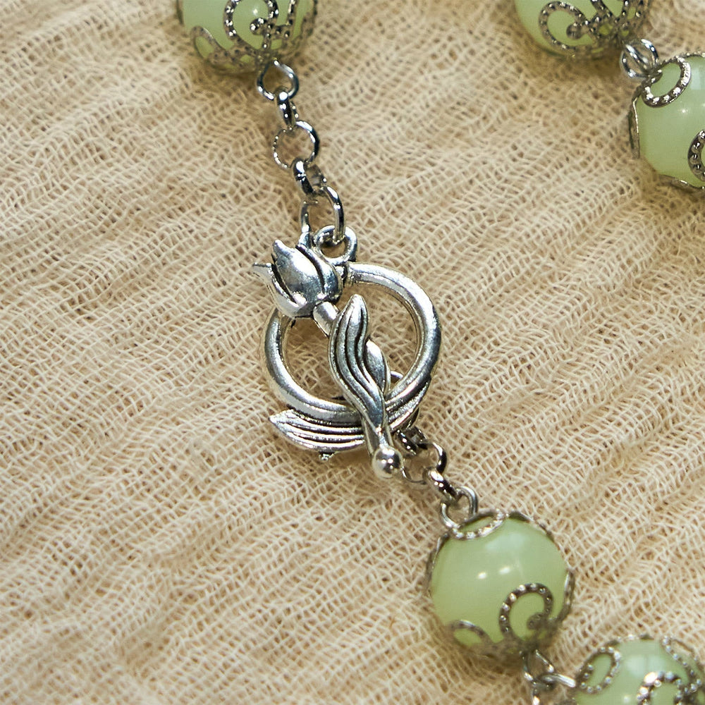 Pulseira Crucifixo de Contas Vintage Brilha no Escuro
