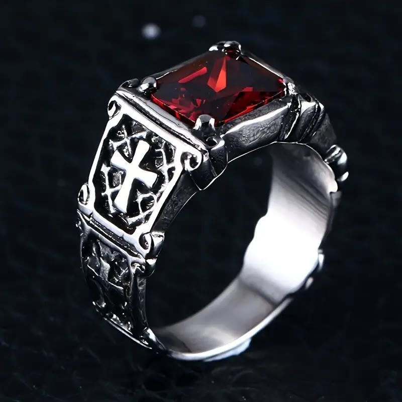 Red & Black Gemstone Cross