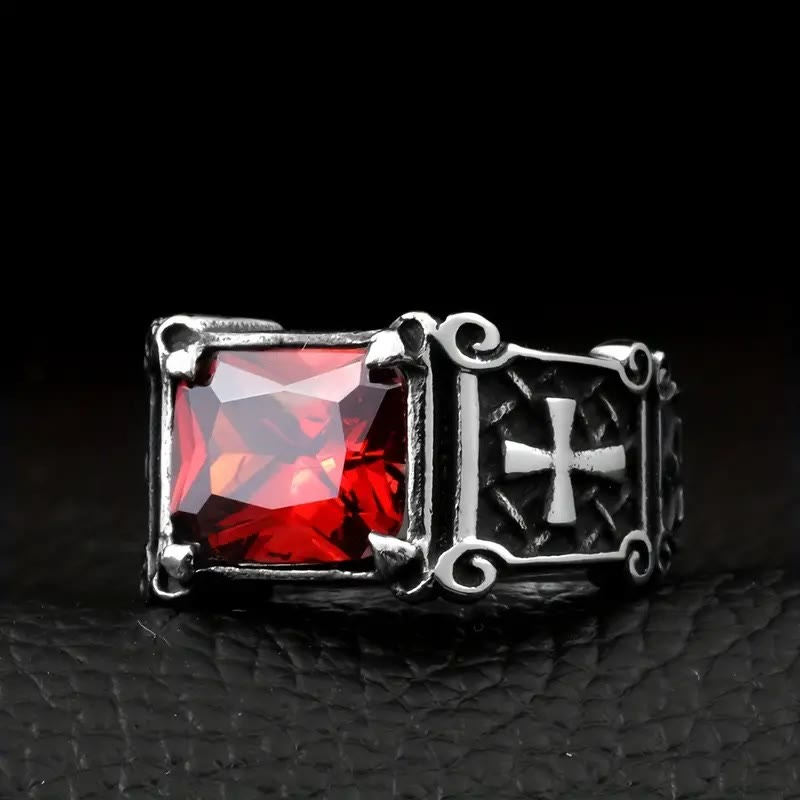 Red & Black Gemstone Cross