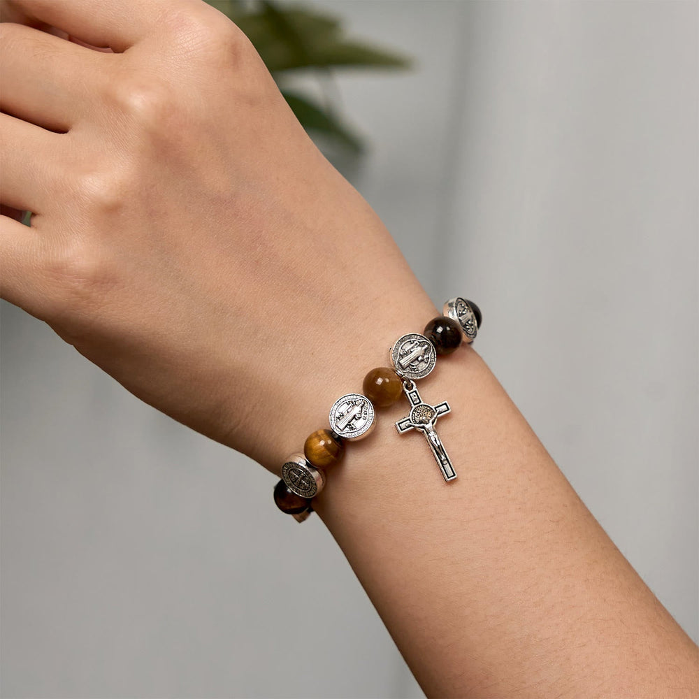 St. Benedict Symbol Tiger's Eye Bracelet