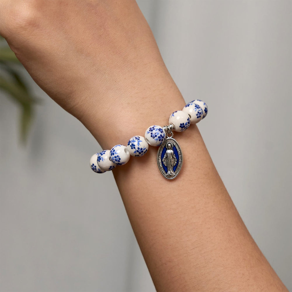 Pulseira Medalha Milagrosa de Contas Minimalista Branco