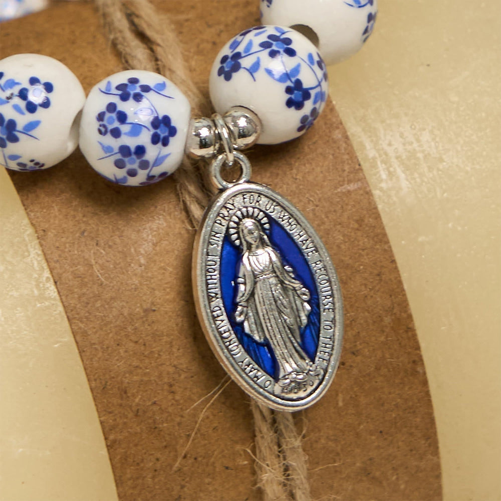 Pulseira Medalha Milagrosa de Contas Minimalista Branco