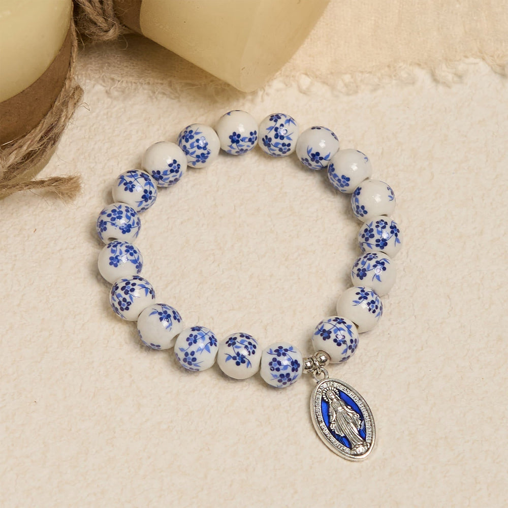 Pulseira Medalha Milagrosa de Contas Minimalista Branco