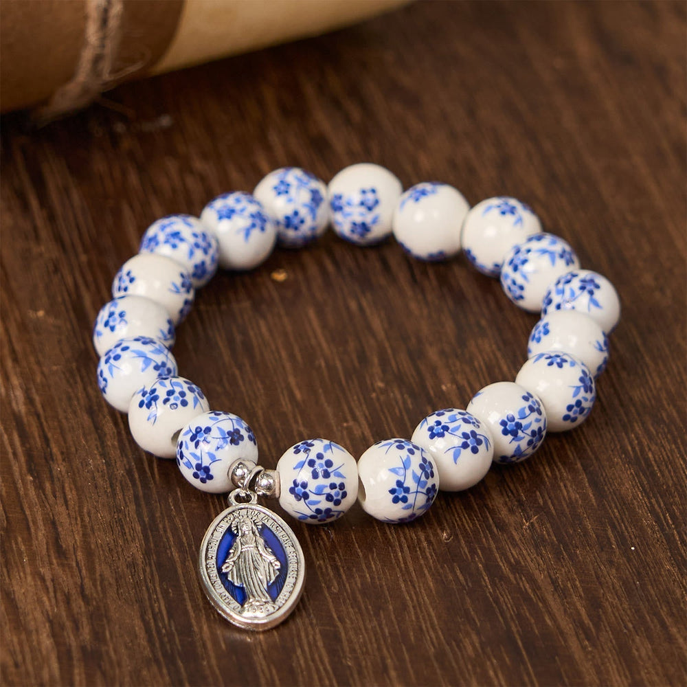 Pulseira Medalha Milagrosa de Contas Minimalista Branco