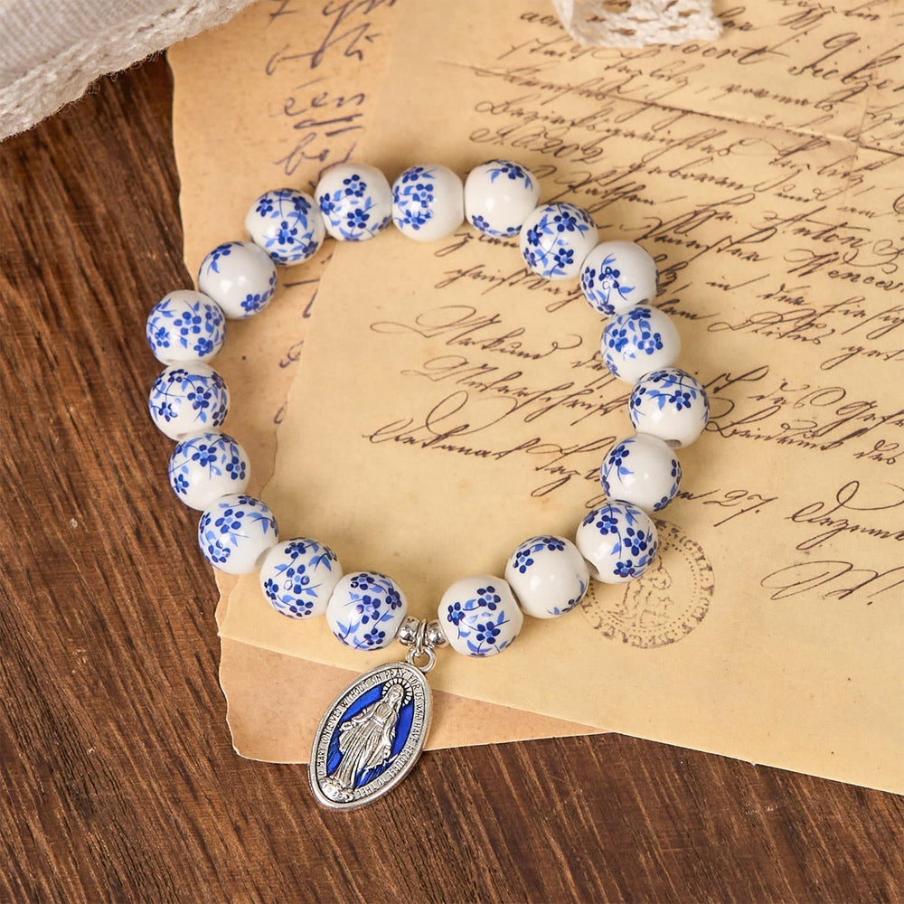 Pulseira Medalha Milagrosa de Contas Minimalista Branco